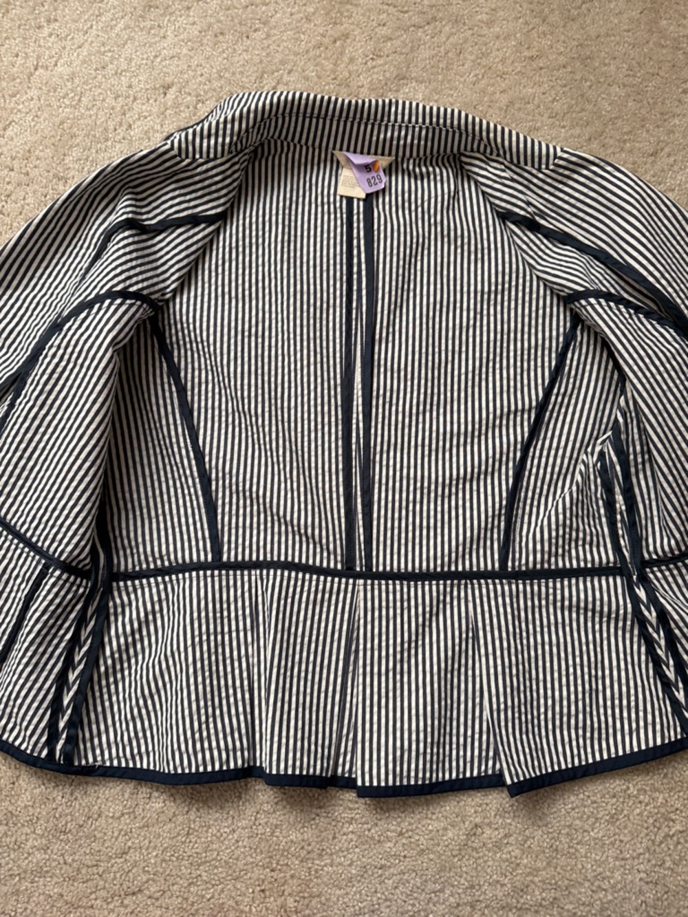 Sandro Navy & white striped pleated hip blazer - Picture 7 of 10